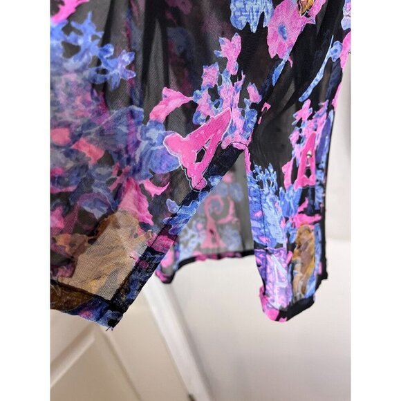 Vintage Top Women M Black Sheer Floral Sequin Glam Mature Cherubs Artsy Boho 70s - Picture 6 of 14